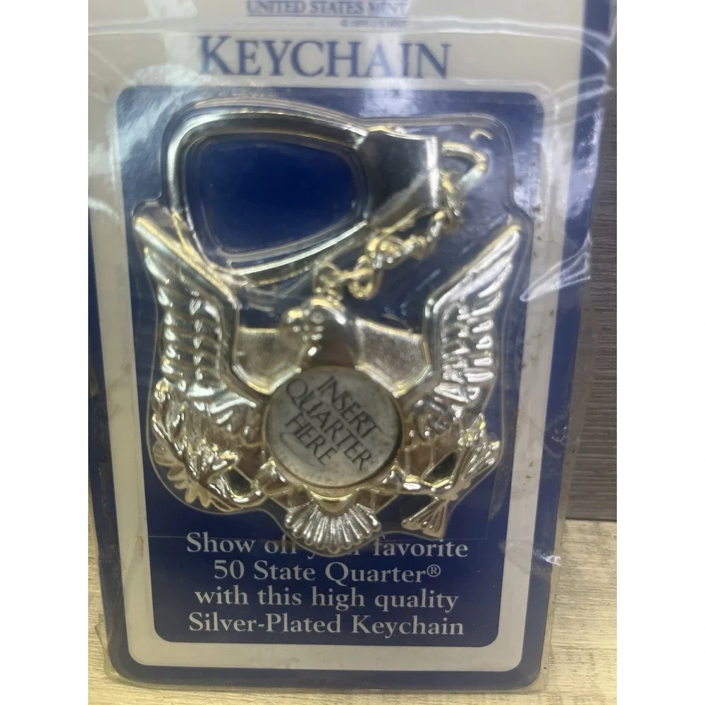 Eagle Coin Keychain New Quarter Holder Silver Plated Patriot Car Truck Keychain